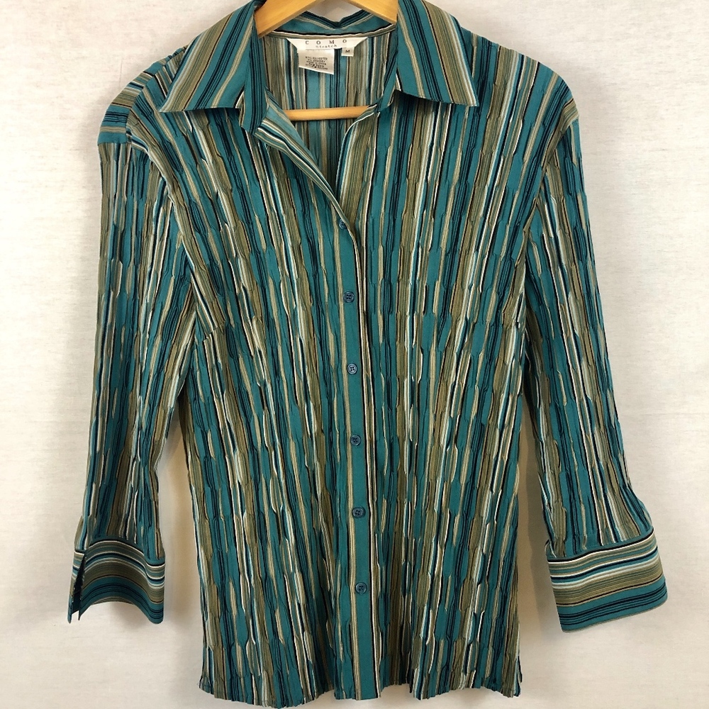 Como Stretch Long Sleeve Button Down Top sz M
